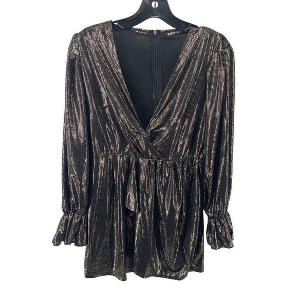 Shein gold Metallic Snakeskin Pull-over Mini Wrap Dress Small - Picture 1 of 13